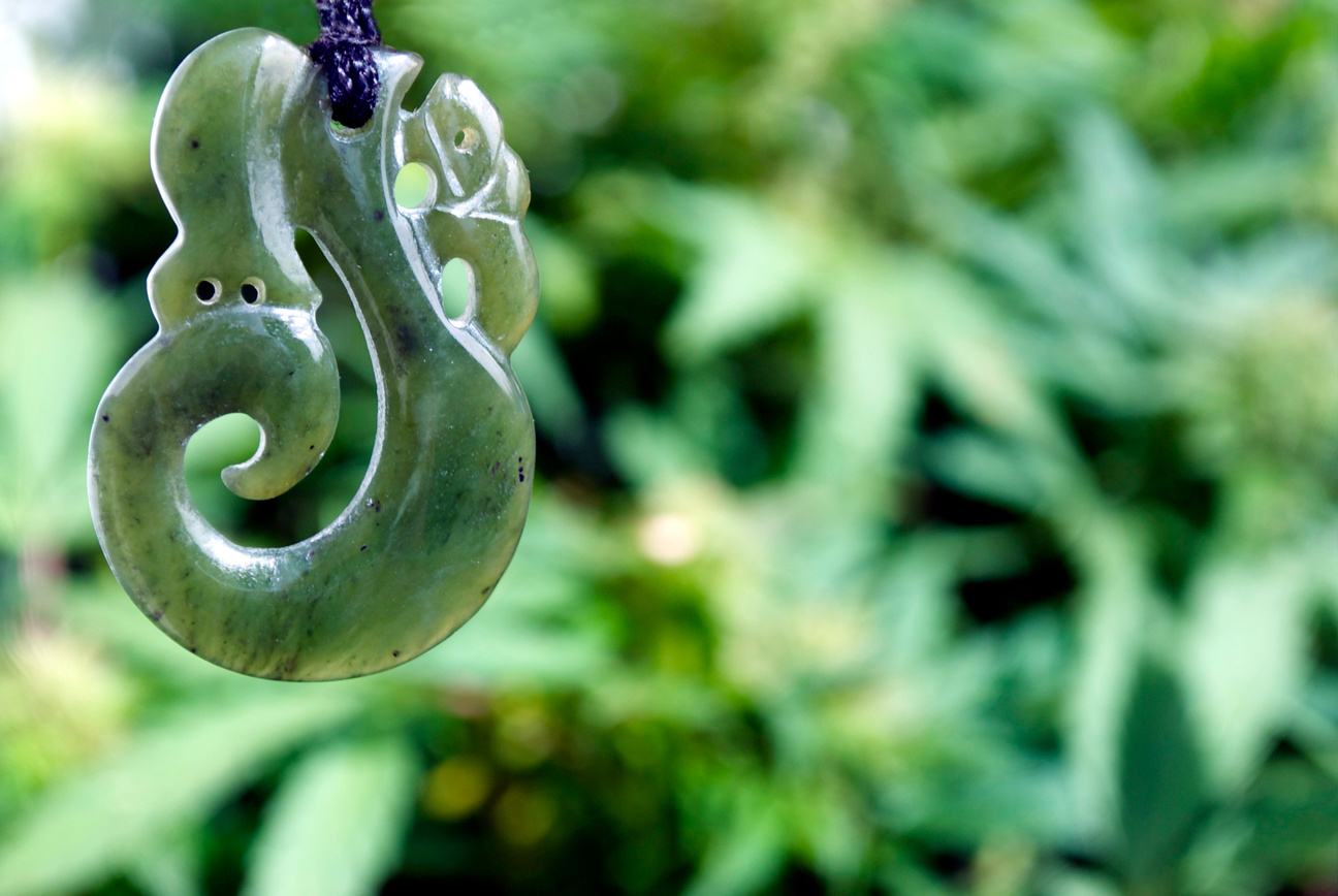 Typical Maori Pounamu with Hemp  Background